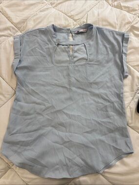 SO Light Blue Keyhole Cap-Sleeve Blouse
